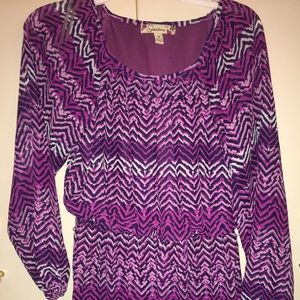 Girls 14 Purple, Chevron, Long Sleeve Dress
